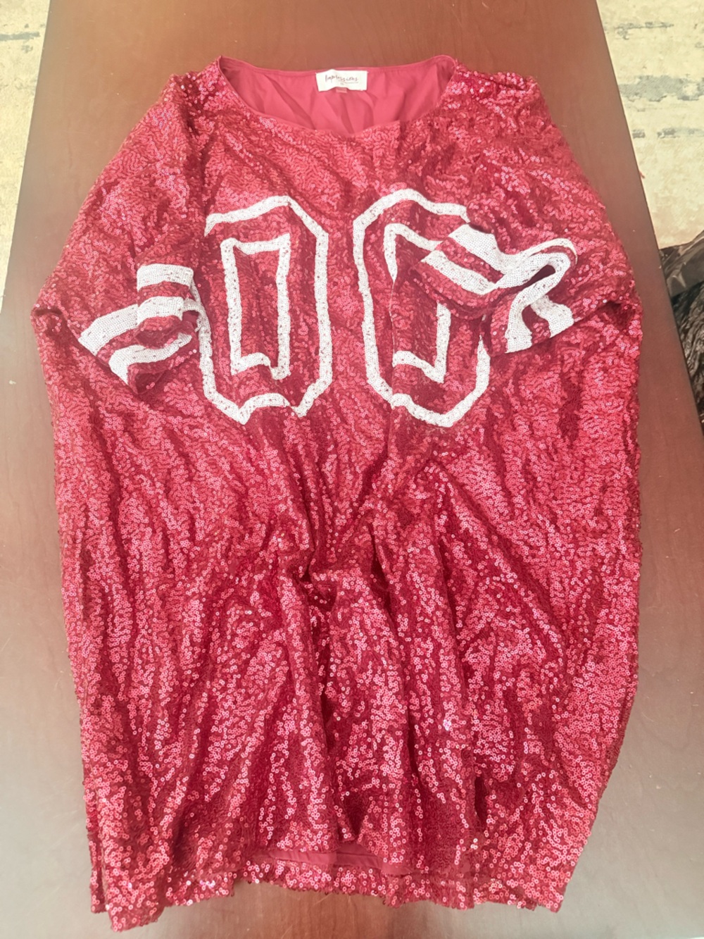 Impressions Red Sequin Mini Dress with White Number Accents